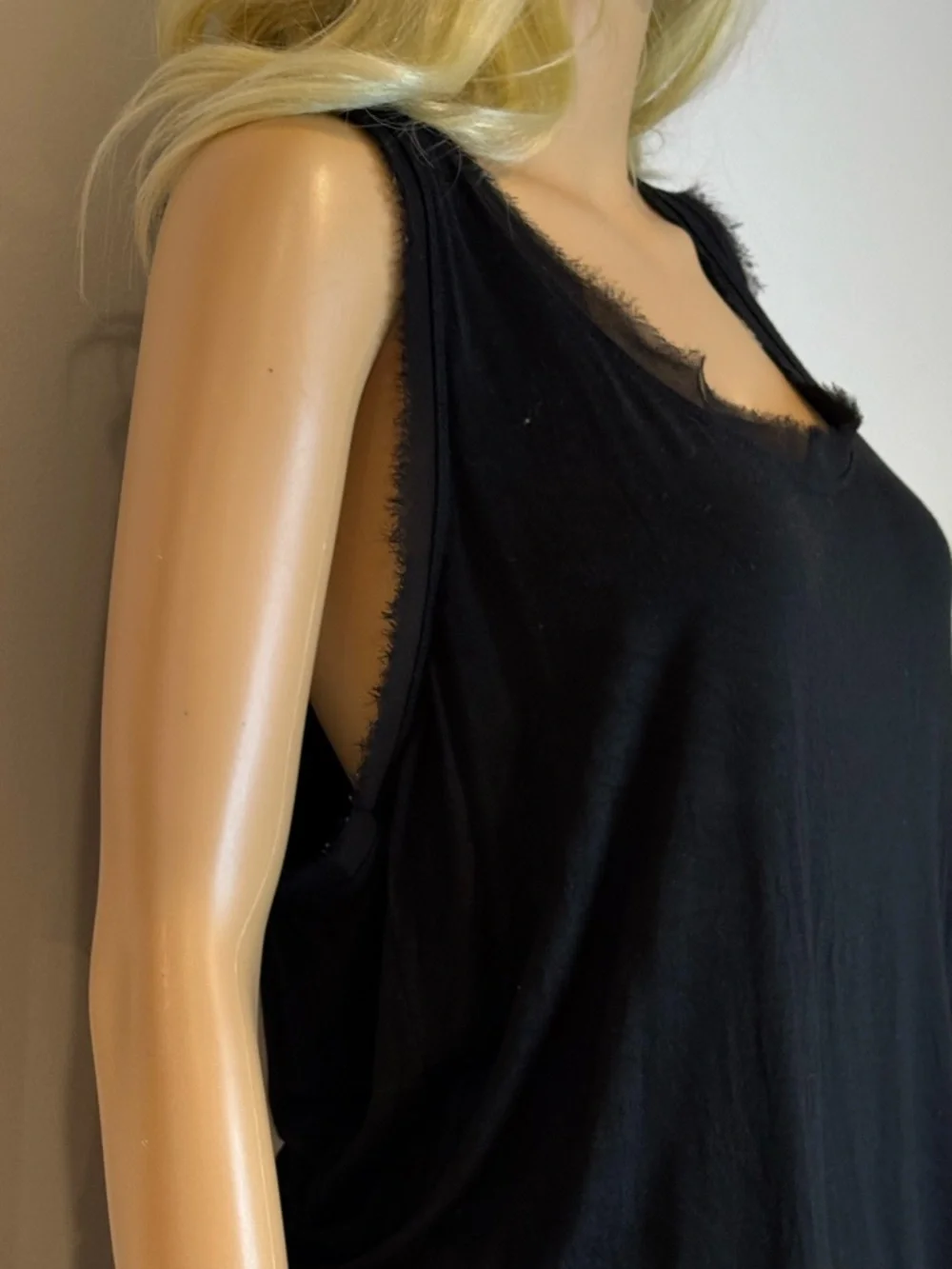 Bordeaux Black Scoop Neck Tank Top with sheer detailing on sleeve and hem - Picture 4 of 6